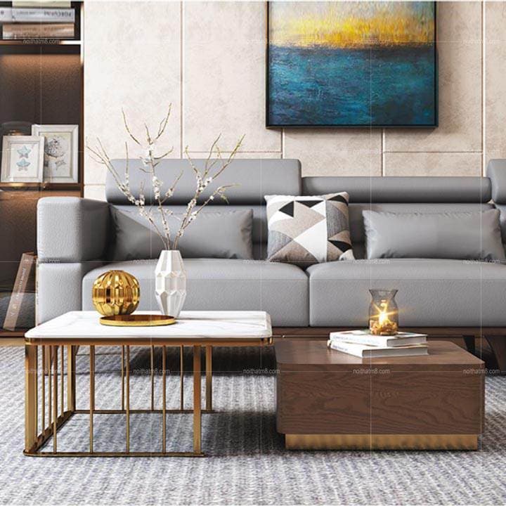 Bàn sofa hiện đại mặt đá kết hợp gỗ tự nhiên tiện dụng M8-4367